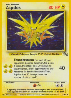Fossil - 15/62 : Zapdos (Holo) (Unlimited) *EX-NM* (8200235254007)
