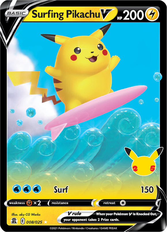 SWORD AND SHIELD, Celebrations - 08/25 : Surfing Pikachu (Half Art) (7096294113446)