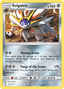 SUN AND MOON, Guardians Rising - 087/145 : Solgaleo (Shattered Holo) (5467445395622)