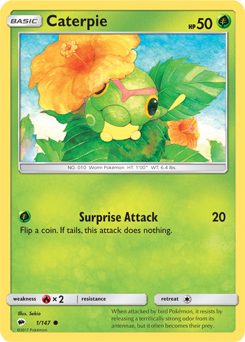SUN AND MOON, Burning Shadows - 001/147 : Caterpie (Reverse Holo) (6659234594982)