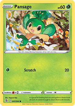 SWORD AND SHIELD, Fusion Strike - 007/264 : Pansage (Reverse Holo) (7725143589111)