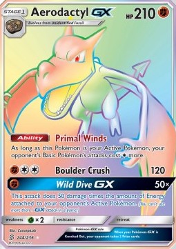 SUN AND MOON, Unified Minds - 244/236 : Aerodactyl GX (Rainbow Rare)