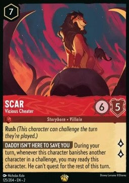 Disney Lorcana - Rise of the Floodborn - 125/204 : Scar - Vicious Cheater (Non Holo) (8059949514999)