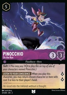 Disney Lorcana - Rise of the Floodborn - 057/204 : Pinocchio - On the Run (Holo) (8038998343927)