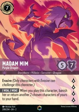 Disney Lorcana - Rise of the Floodborn - 208/204 :  Madam Mim - Purple Dragon (Enchanted Rare) (8335523643639)