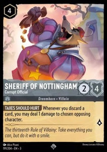 Disney Lorcana - 191/204 : Sheriff of Nottingham - Corrupt Official - Rise of the Floodborn (Non Holo) (8097512587511)