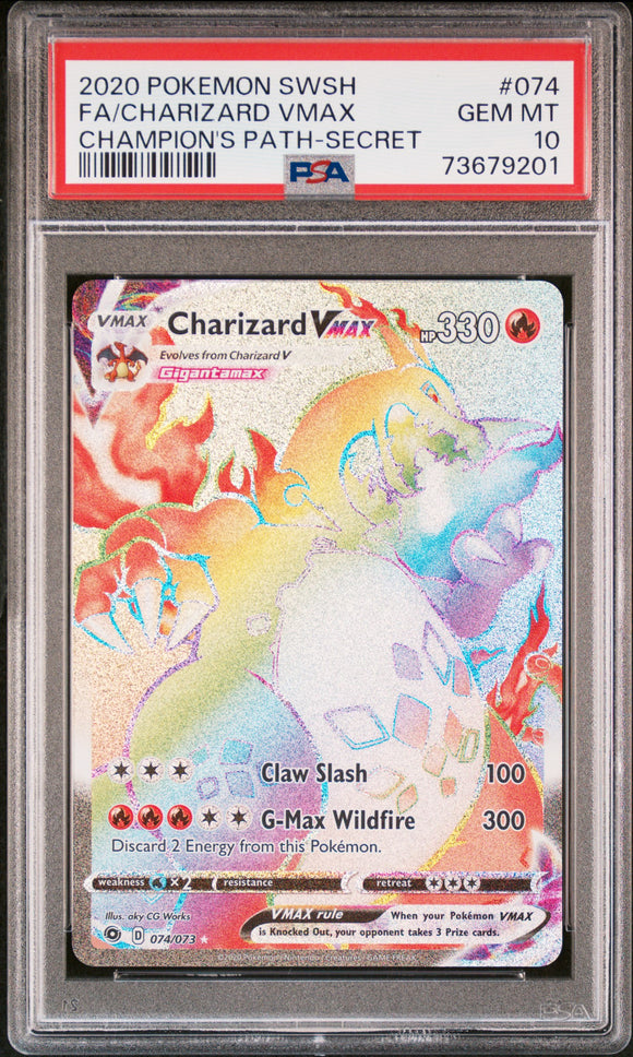 PSA - Pokemon - Champions Path - 074/073 : Charizard VMAX (Rainbow Rar Cosmic Collectables UK PSA - Pokemon - Champions Path - 074/073 : Charizard VMAX (Rainbow Rar Cosmic Collectables UK