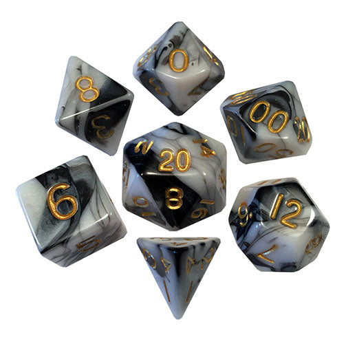 Fanroll - 16mm Acrylic Poly Dice Set - Marble with Gold