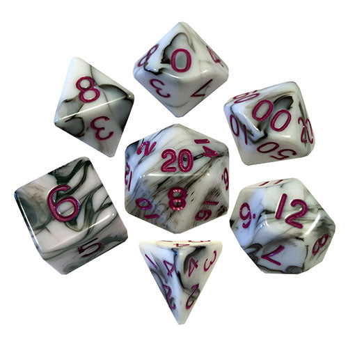 Fanroll - 16mm Acrylic Poly Dice Set - Marble with Purple Numbers