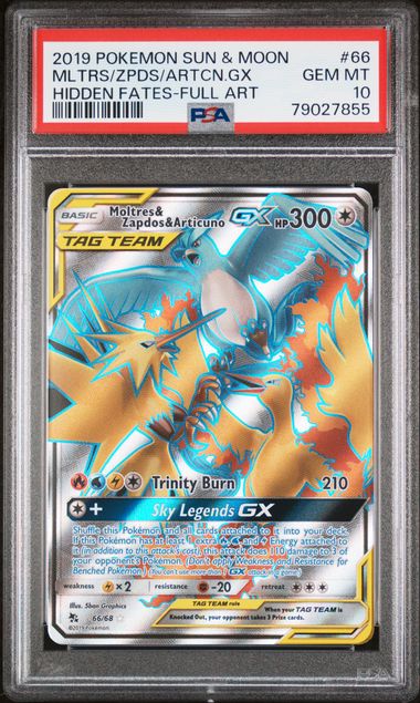PSA - Pokemon - Sun & Moon, Hidden Fates - 66/68 : Moltres & Zapdos & Articuno (Full Art) - PSA 10
