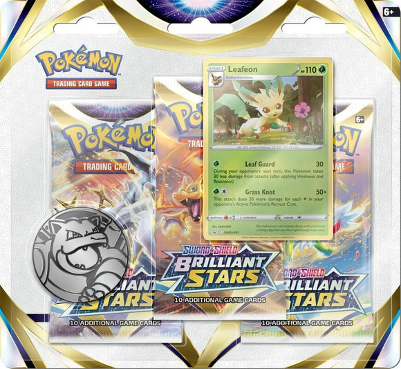 Pokemon - 3 Pack Blister: (Leafeon) - Sword and Shield Brilliant Stars *1PP limit* (7439561523447)