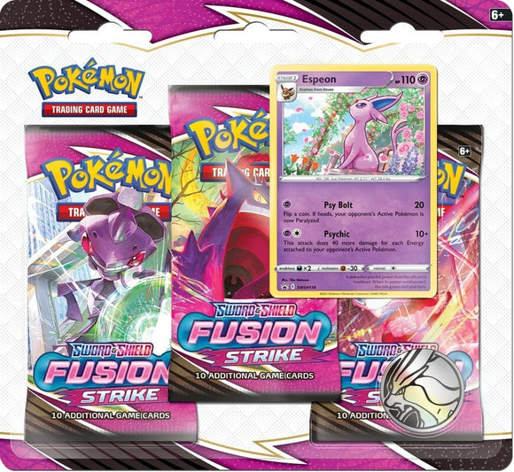 Pokemon - 3 Pack Blister: (Espeon) - Sword and Shield Fusion Strike *1PP limit* (7017878618278)