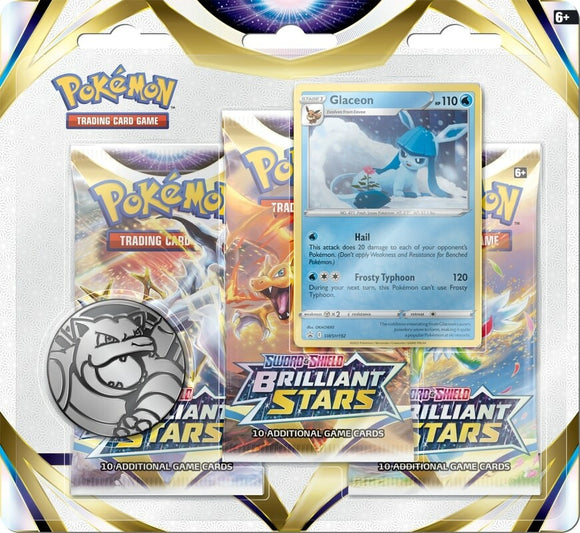 Pokemon - 3 Pack Blister: (Glaceon) - Sword and Shield Brilliant Stars *1PP limit* (7439560245495)