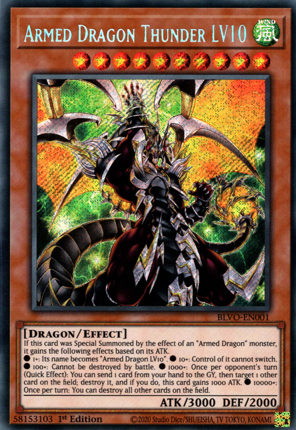 Blazing Vortex - BLVO-EN001 : Armed Dragon Thunder LV10 (Secret Rare) - 1st Edition (7512411439351)
