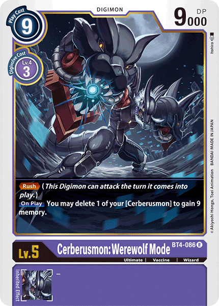 Digimon - Great Legend - BT4-086 : Cerberusmon: Werewolf Mode (Rare) (7827696976119)