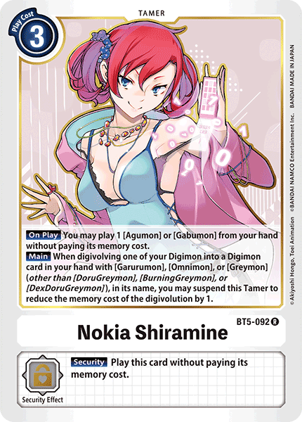 Digimon - Battle Of Omni - BT5-092 : Nokia Shiramine (Tamer Rare) (7828552155383)