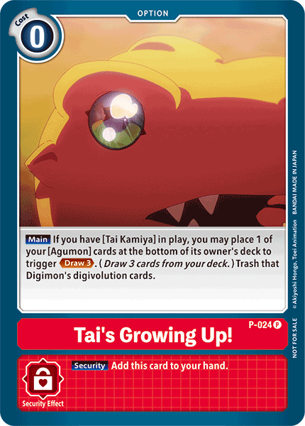 Digimon - Promo - P-024 : Tai's Growing Up! (Non Foil) (7821978632439)