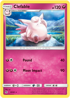 SUN AND MOON, Hidden Fates - 40/68 : Clefable (Reverse Holo) (5467682013350)