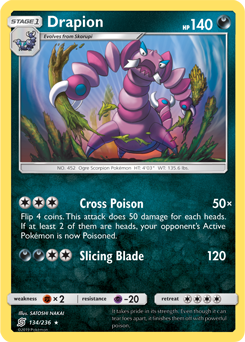 SUN AND MOON, Unified Minds - 134/236 : Drapion (Reverse Holo) (5467792769190)