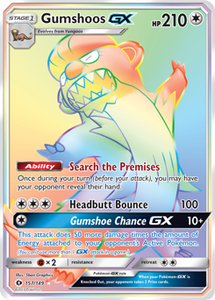 SUN AND MOON, Base - 157/149 : Gumshoos GX (Rainbow Rare) (6593539014822)