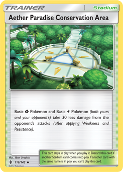 SUN AND MOON, Guardians Rising - 116/145 : Aether Paradise Conservation Area (Reverse Holo) (5467474460838)