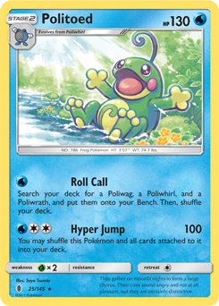 SUN AND MOON, Guardians Rising - 025/145 : Politoed (Reverse Holo) (7065875775654)