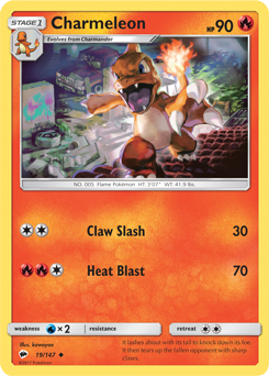 SUN AND MOON, Burning Shadows - 019/147 : Charmeleon (Reverse Holo) (7741103243511)