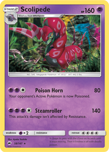 SUN AND MOON, Burning Shadows - 058/147 : Scolipede (Reverse Holo) (6659248717990)