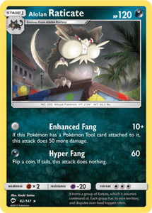 SUN AND MOON, Burning Shadows - 082/147 : Alolan Raticate (Reverse Holo) (6659255861414)