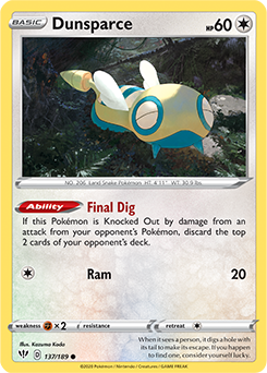 SWORD AND SHIELD, Darkness Ablaze - 137/192 : Dunsparce (Reverse Holo) (6077300113574)