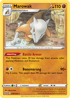 SWORD AND SHIELD, Battle Styles - 070/163 : Marowak (Reverse Holo) (7496701018359)