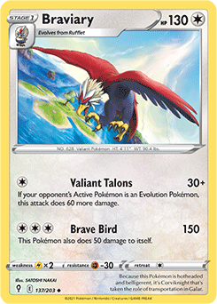 SWORD AND SHIELD, Evolving Skies - 137/203 : Braviary (Reverse Holo) (7744062488823)