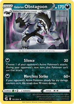 SWORD AND SHIELD, Fusion Strike - 161/264 : Galarian Obstagoon (Reverse Holo) (7725174030583)