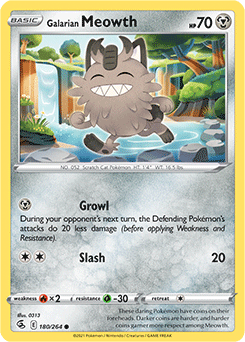 SWORD AND SHIELD, Fusion Strike - 180/264 : Galarian Meowth (Reverse Holo) (7725176520951)