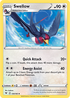 SWORD AND SHIELD, Vivid Voltage - 134/185 : Swellow (Reverse Holo) (6110214324390)
